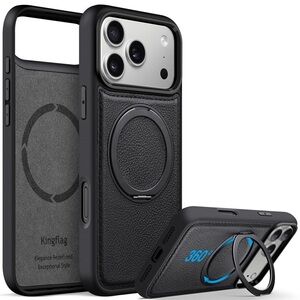 Kingflag Case for Phone 17 Pro Max with 360° Rotatable Metal Ring Stand Black💎